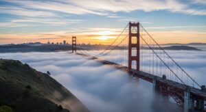 San Francisco savings guide featuring the Golden Gate Bridge at sunrise