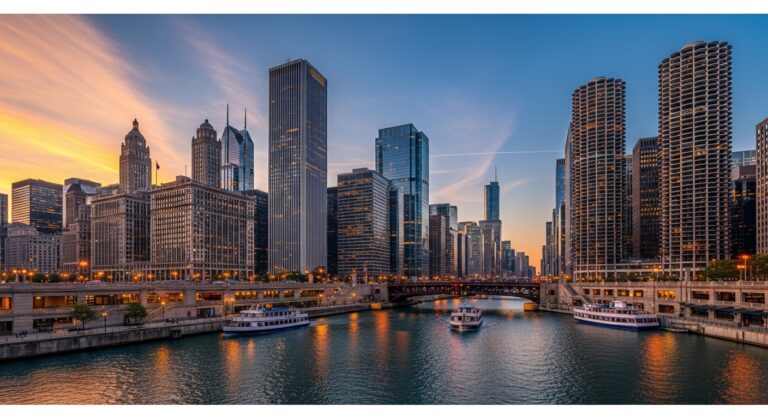 Chicago savings guide featuring the Chicago River and skyline