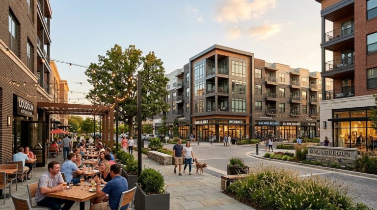 Premium local consumer scene showing shopping and dining experiences for Ashburn VA savings.