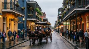View of the French Quarter with historic iron balconies
